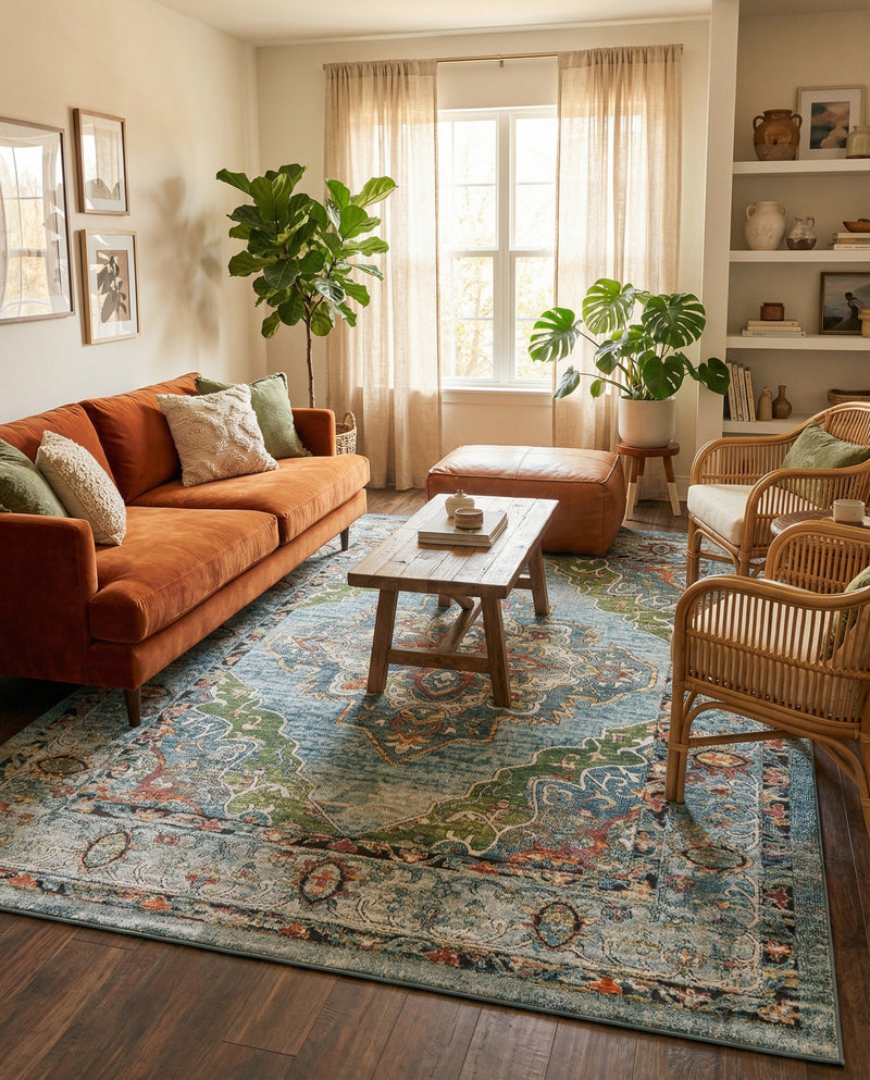 Savannah Soiree Collection Area Rug - Serengeti (Blue) Rectangle Blue  lifestyle 6