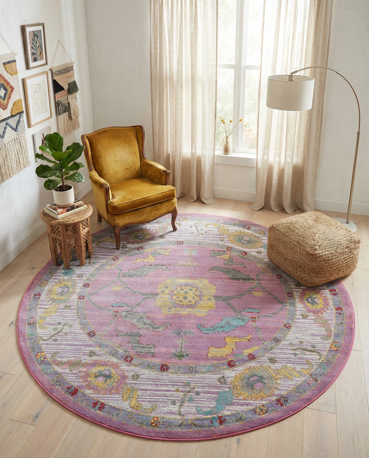 Arcadia Rugs Collection Area Rug - Eden (Pink) Round Pink  lifestyle 75