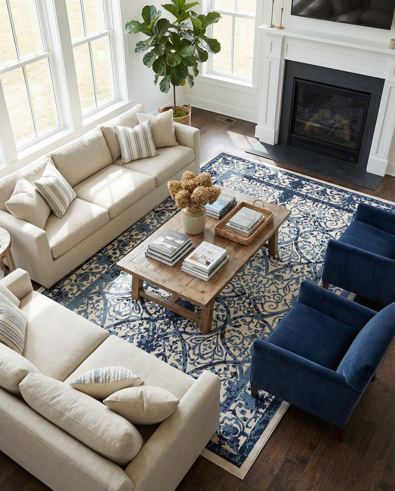 Horizon Collection Area Rug -  Sierra Rectangle Ivory and Blue  lifestyle 33