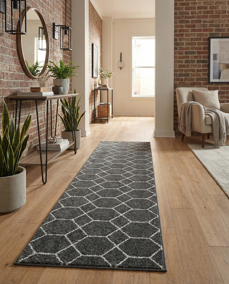 Trellis Mosaic Collection Area Rug - Arborville (Dark Gray) Runner Dark Gray  lifestyle 72