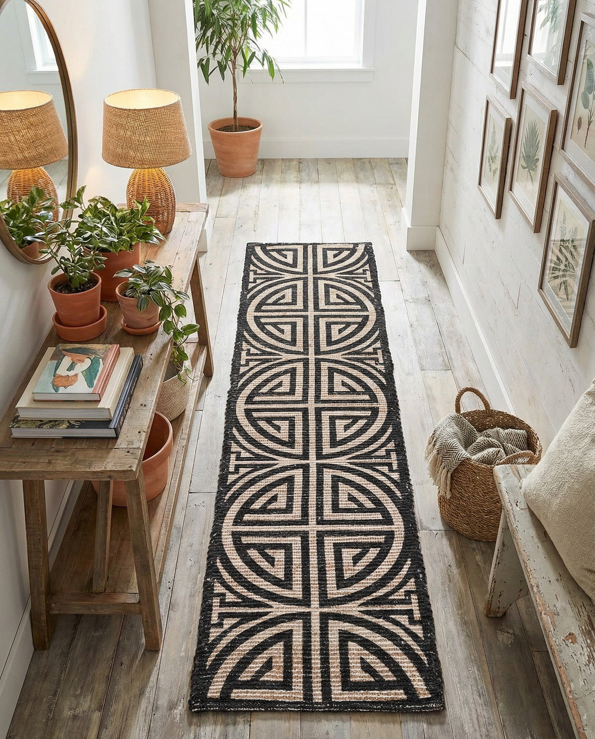 Savannah Threads Collection Area Rug -  Thar Runner Black and Ivory  lifestyle 143