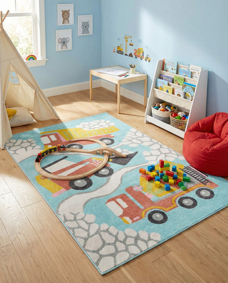 Wonder Tykes Collection Area Rug -  Labyrinth Rectangle Teal  lifestyle 10