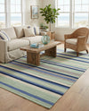 Coastal Stripe Dhurrie Collection Area Rug - Seashore Rectangle Aqua Blue and Gray  lifestyle 16