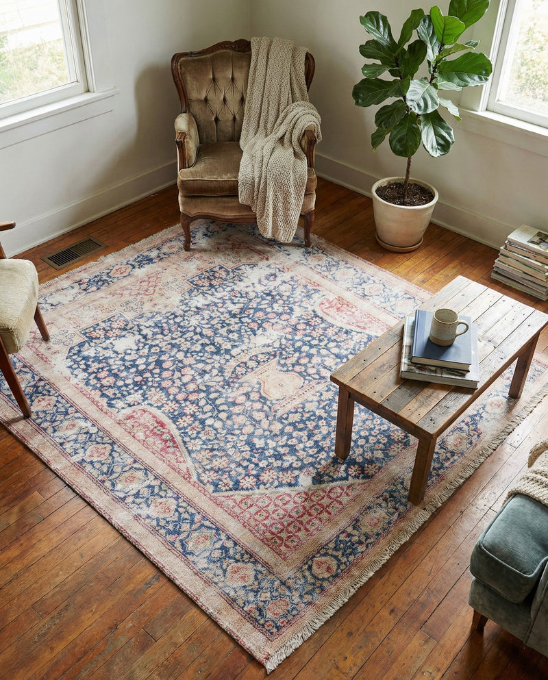 Bazaar Chic Collection Area Rug -  Rabat Square Navy Blue  lifestyle 48