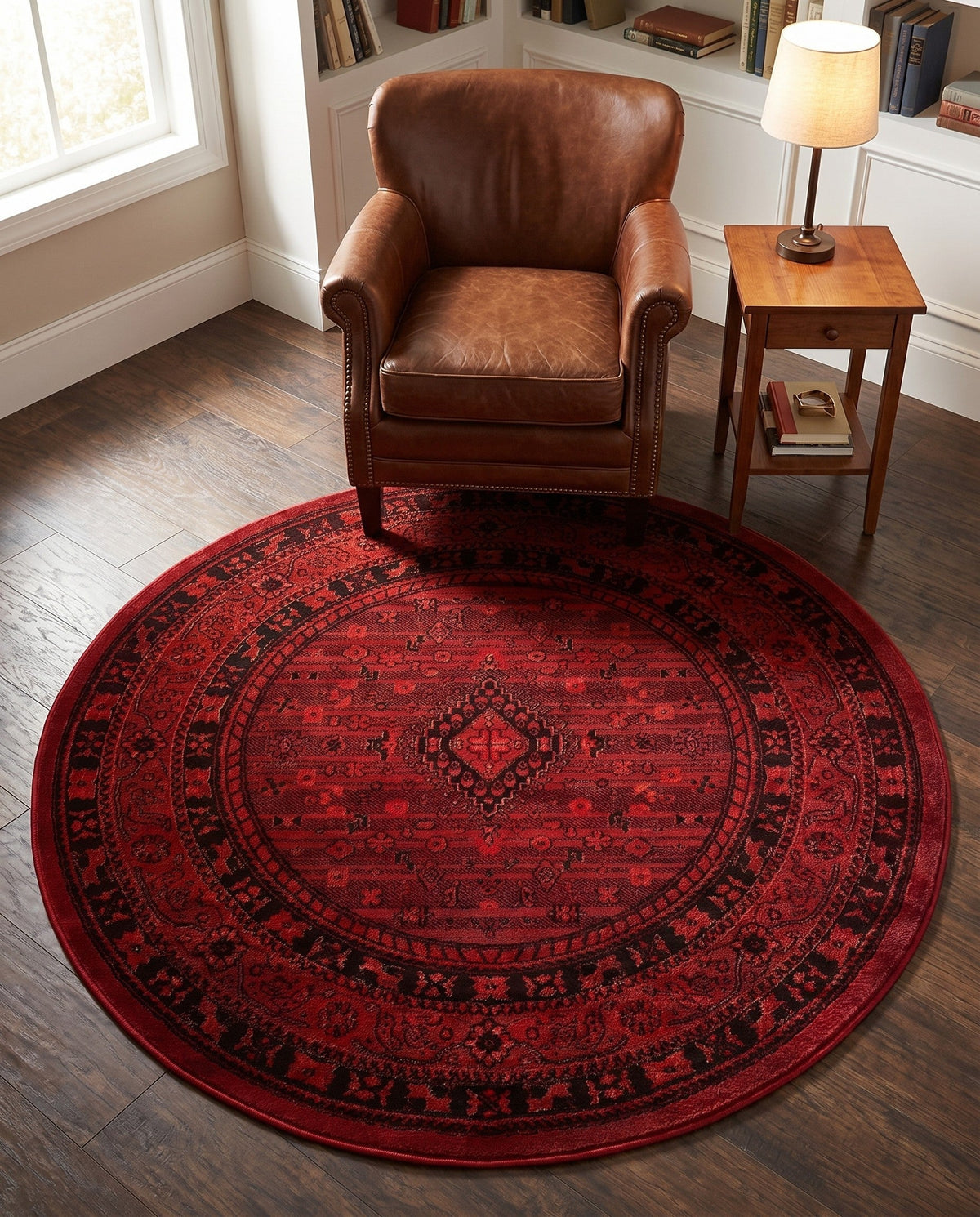 Samarkand Elegance Collection Area Rug -  Zarafshan Round Red  lifestyle 83