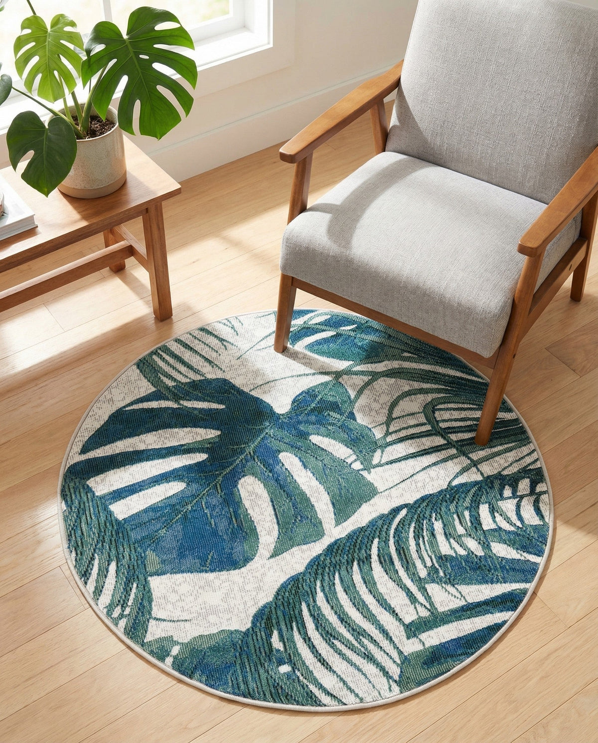 Meadow Breeze Collection Area Rug -  Clover Round Ivory  lifestyle 192