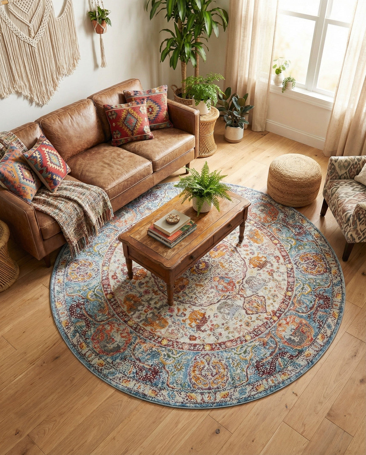 Caribbean Breeze Collection Area Rug -  Xcalak Round Light Blue  lifestyle 87