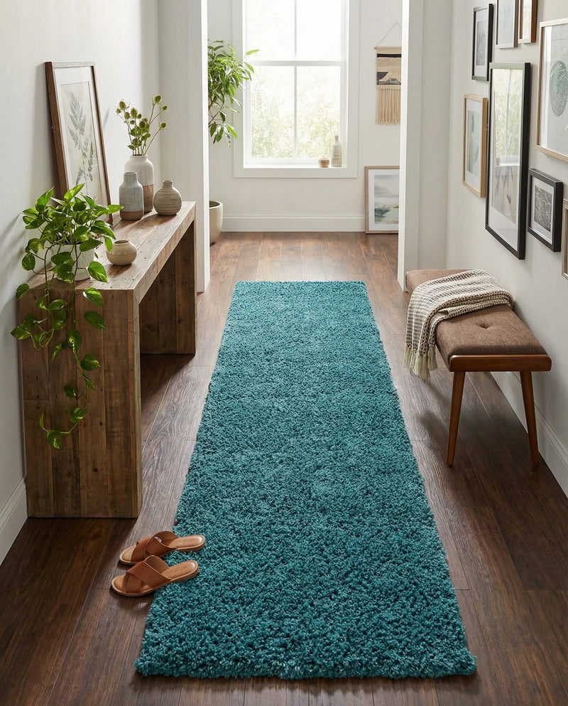 Plush Oasis Collection Area Rug - Serenity (Deep Aqua Blue) Runner Deep Aqua Blue  lifestyle 73