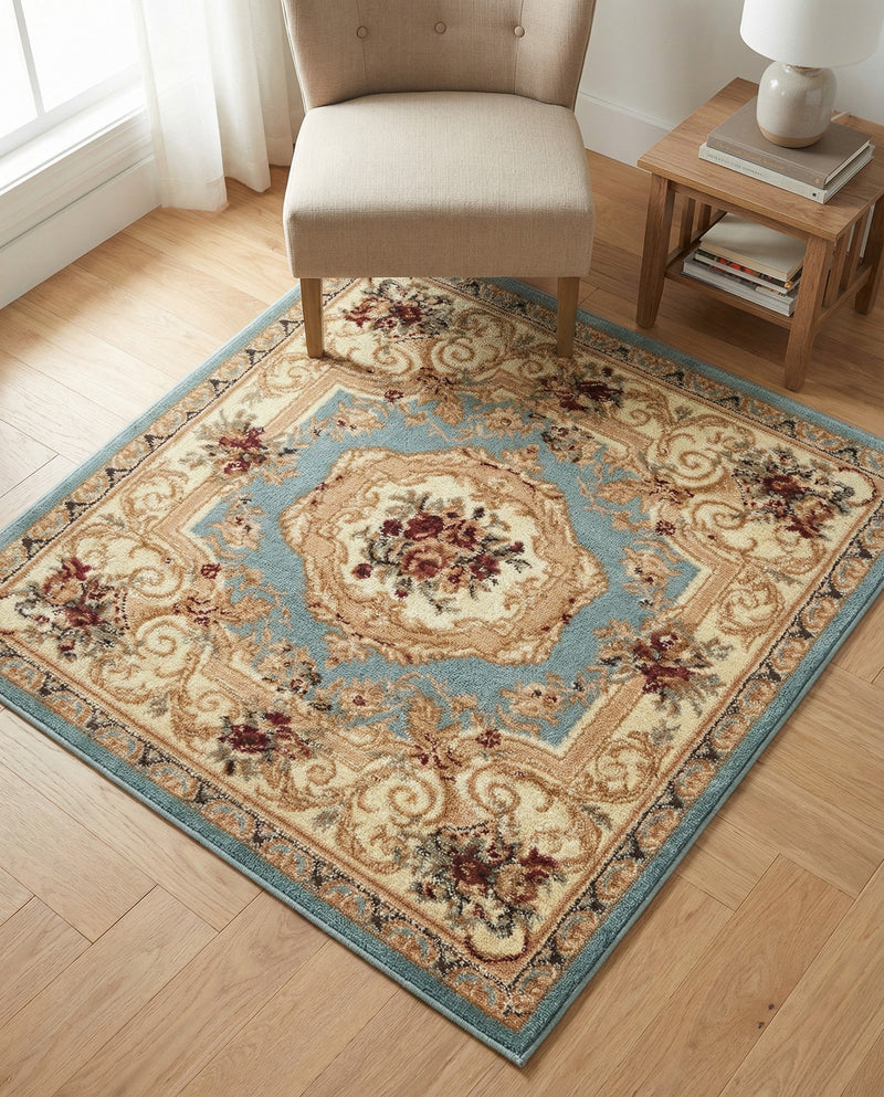 Versailles Elegance Collection Area Rug -  Louveciennes (Light Blue) Square Light Blue  lifestyle 78