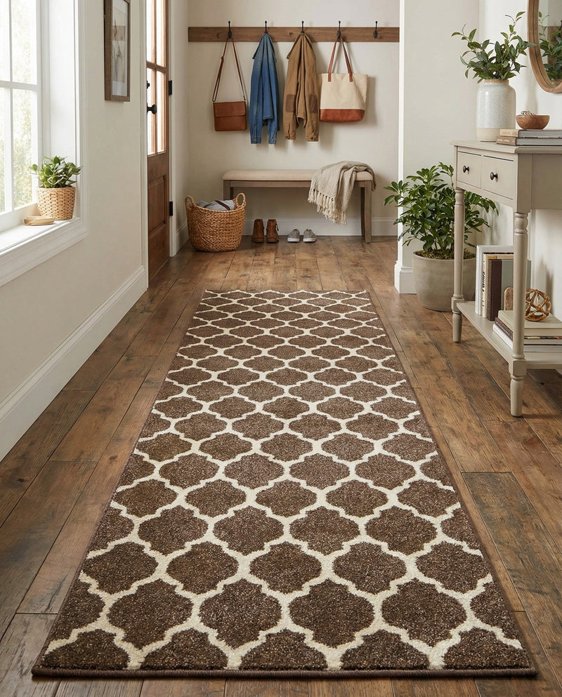 Lattice Gardens Collection Area Rug -  Bloomfield (Brown) Runner Brown  lifestyle 65