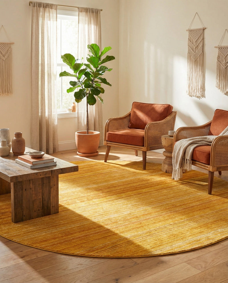 Jewel Oasis Collection Area Rug - Sapphire (Yellow) Round Yellow  lifestyle 63