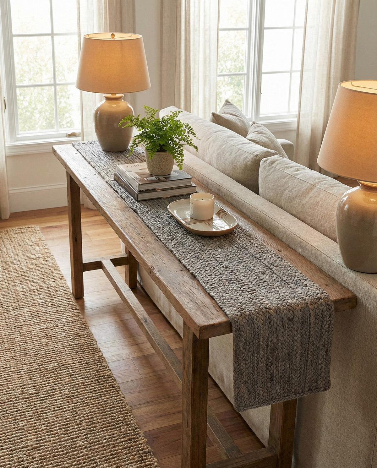 Woven Seaside Jute Collection Area Rug - Savannah (Gray) Table Runner Gray  lifestyle 89