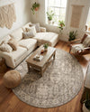 Seville Stripes Collection Area Rug -  Granada (Gray) Round Gray  lifestyle 77