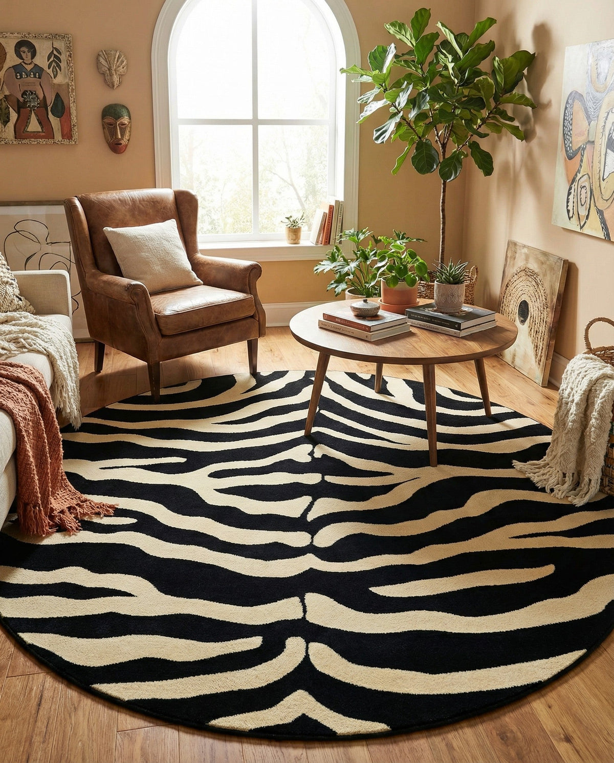 Savannah Sojourn Collection Area Rug -  Kilimanjaro Round Black  lifestyle 85