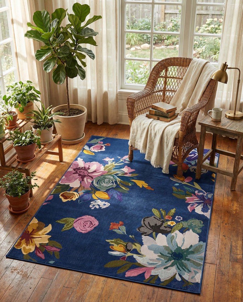Meadow Breeze Collection Area Rug - Wildflower Rectangle Blue  lifestyle 32