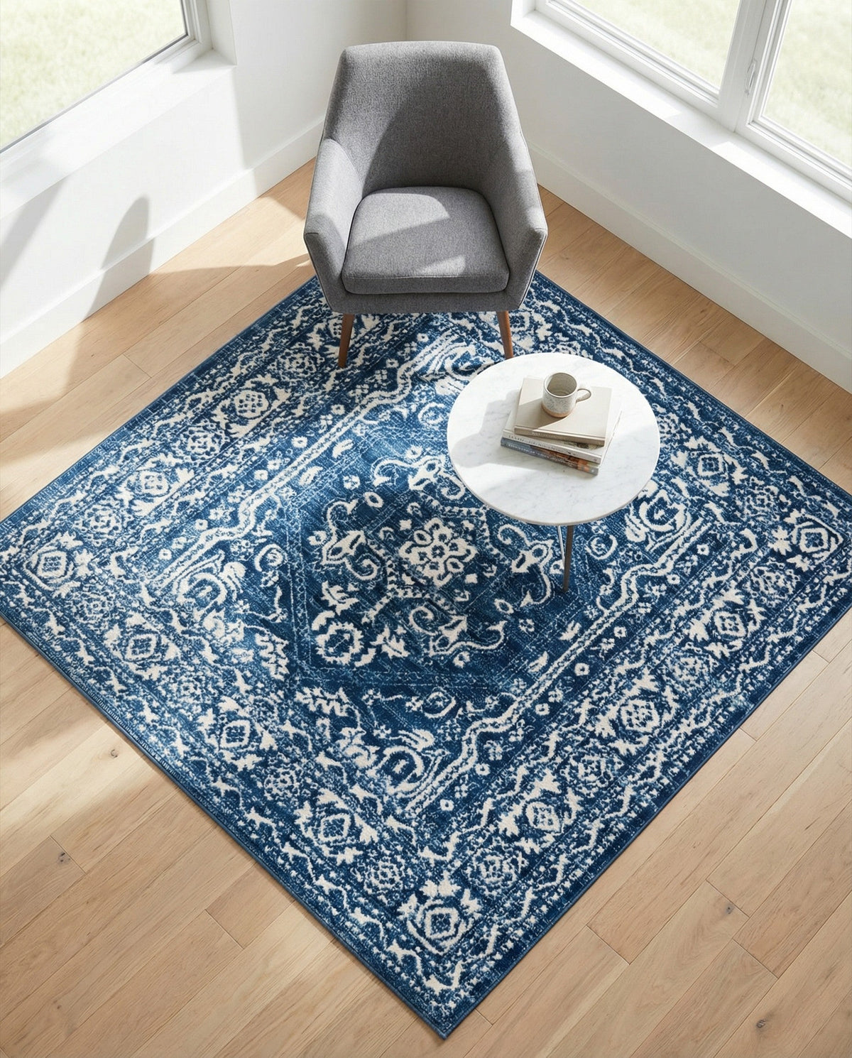 Charleston Elegance Collection Area Rug - Harborview Square Blue  lifestyle 192
