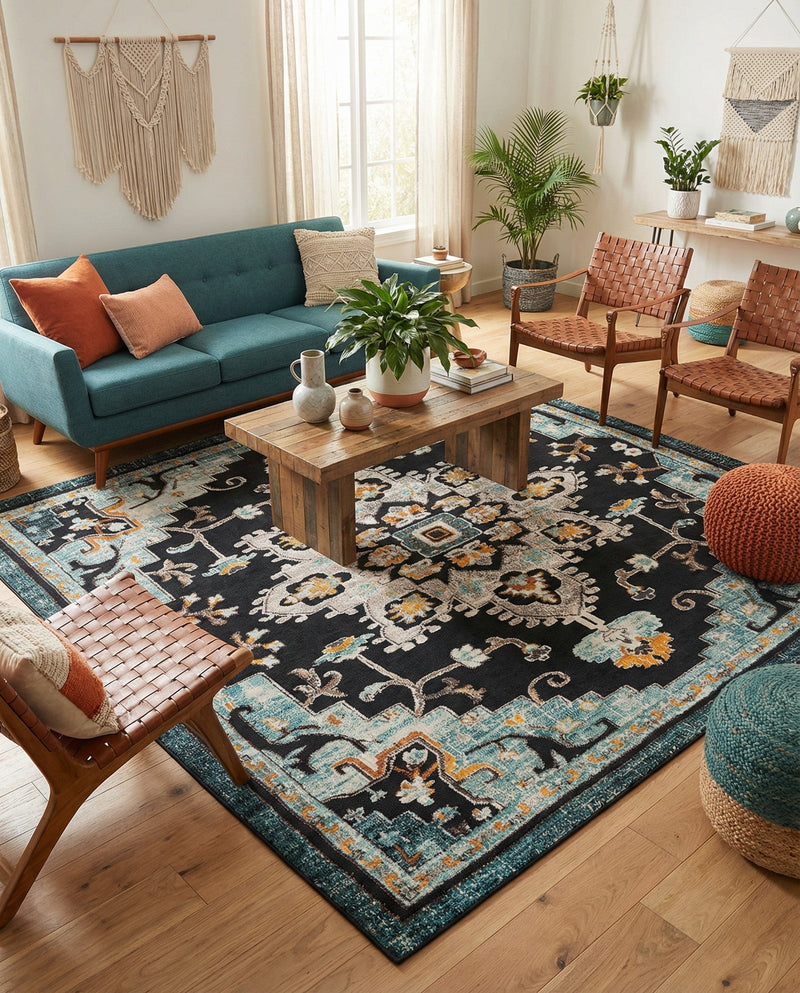Outdoor Marrakesh Collection Area Rug -  Essaouira Square Navy Blue  lifestyle 58