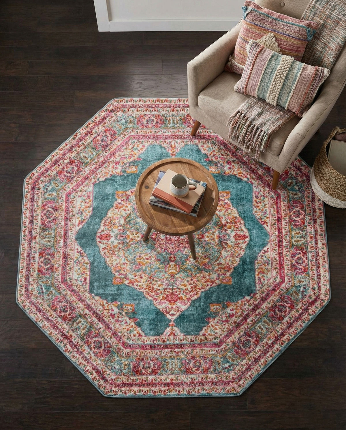 Caribbean Breeze Collection Area Rug -  Windward Octagon Turquoise  lifestyle 95