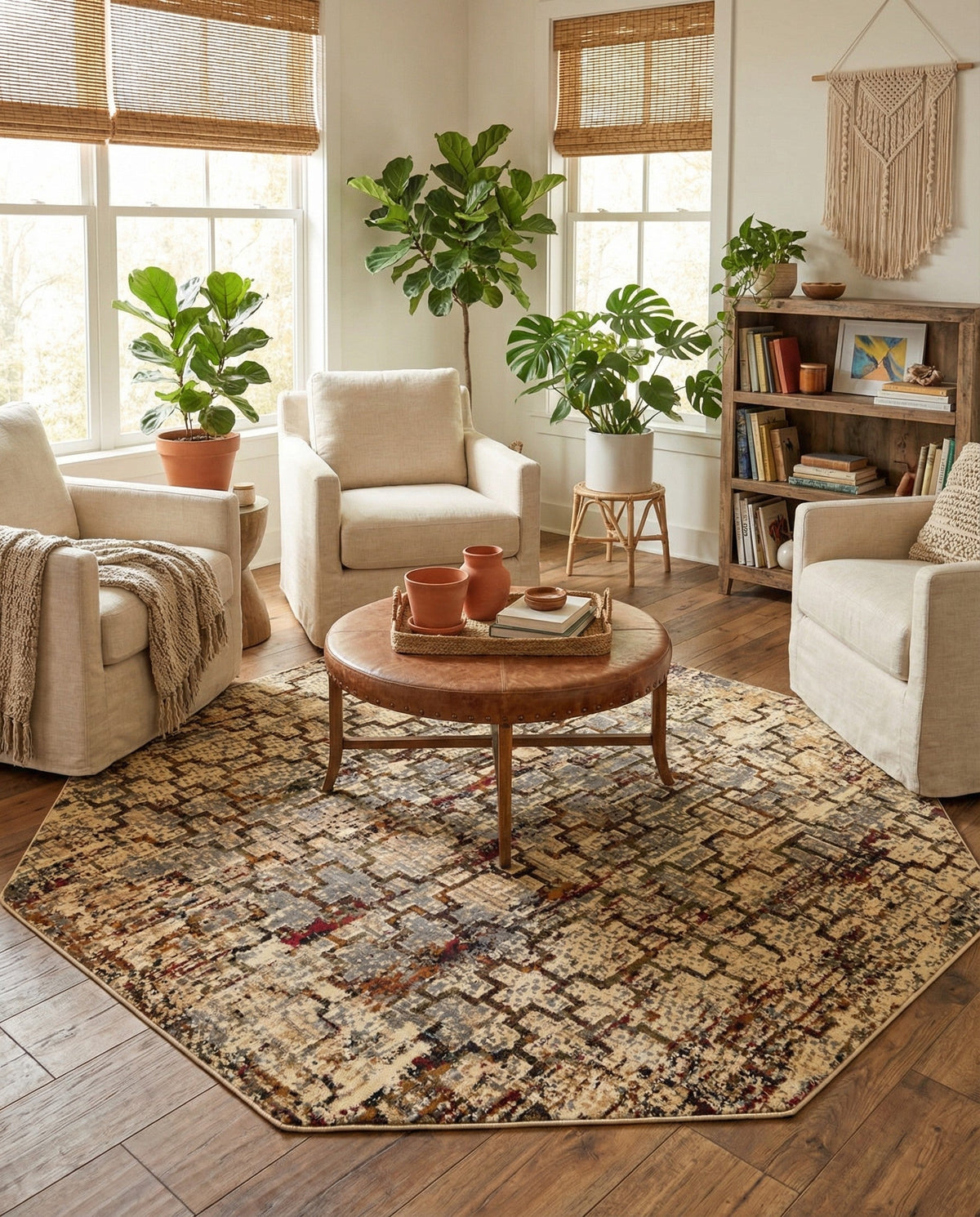 Neptune Elegance Collection Area Rug -  Proteus Octagon Beige Cream  lifestyle 124