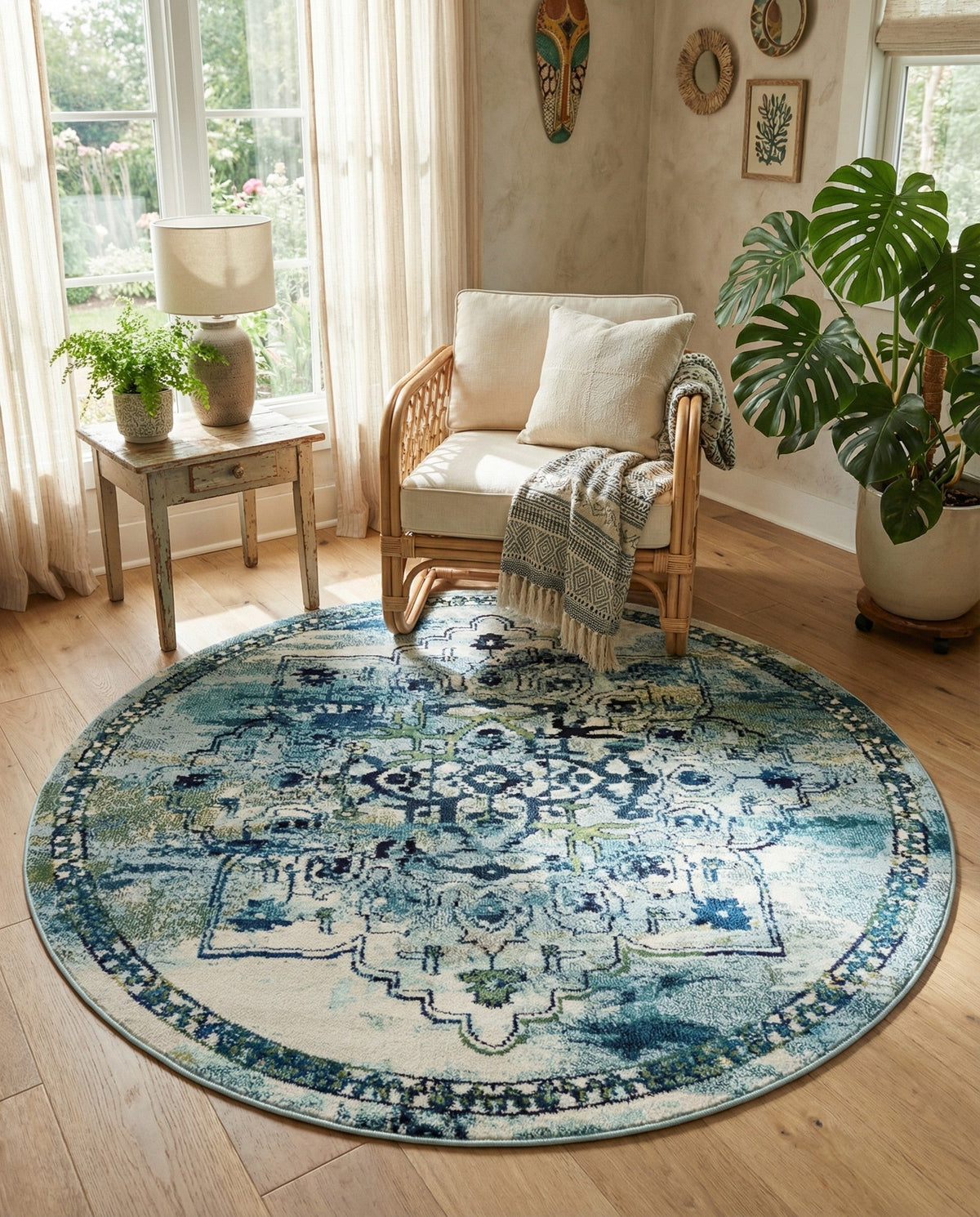 Chateau Elegance Collection Area Rug -  Riviera Round Blue  lifestyle 130