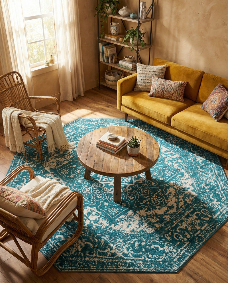 Georgetown Rugs Collection Area Rug - Dupont (Turquoise) Octagon Turquoise  lifestyle 34