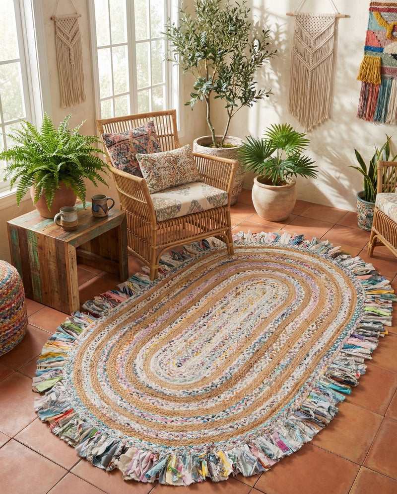 Osian Looms Collection Area Rug - Kathmandu Oval Multi White  lifestyle 19