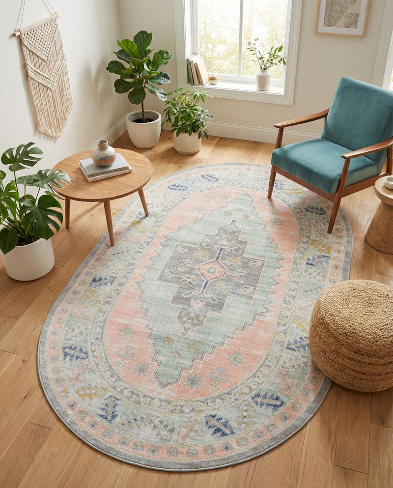 Savannah Series Collection Area Rug -  Augusta (Pink) Oval Pink  lifestyle 71