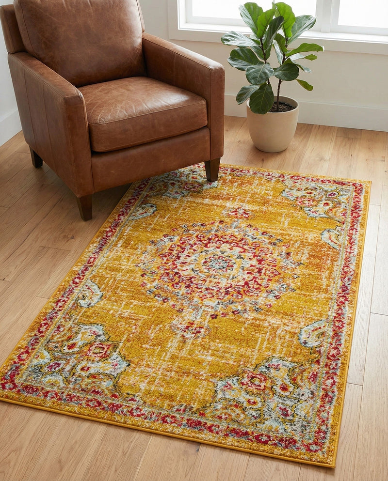 Brighton Terrace Collection Area Rug - Hove (Gold) Rectangle Gold  lifestyle 7