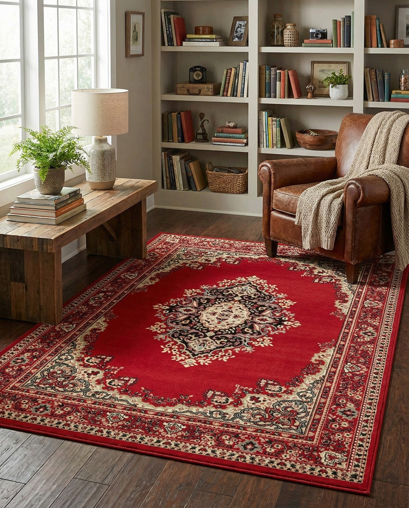 Tabriz Tapestry Collection Area Rug - Azerbaijan (Red) Rectangle Red  lifestyle 7