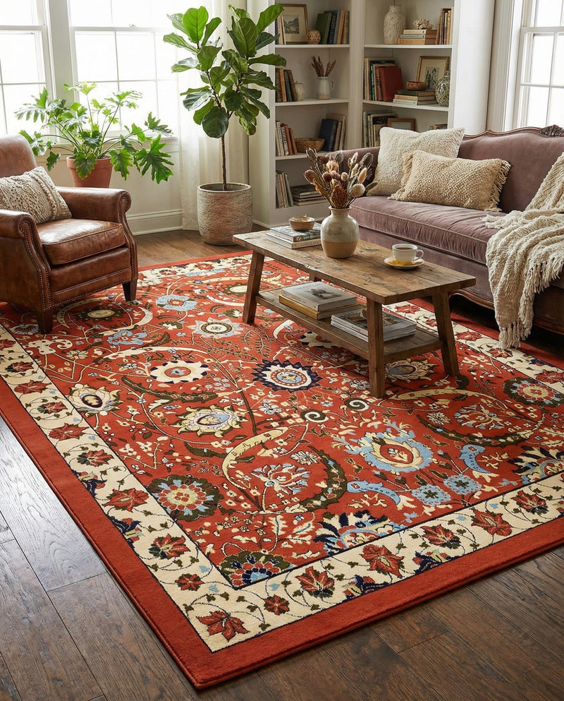 Tabriz Tapestry Collection Area Rug - Sahand (Terracotta) Rectangle Terracotta  lifestyle 20