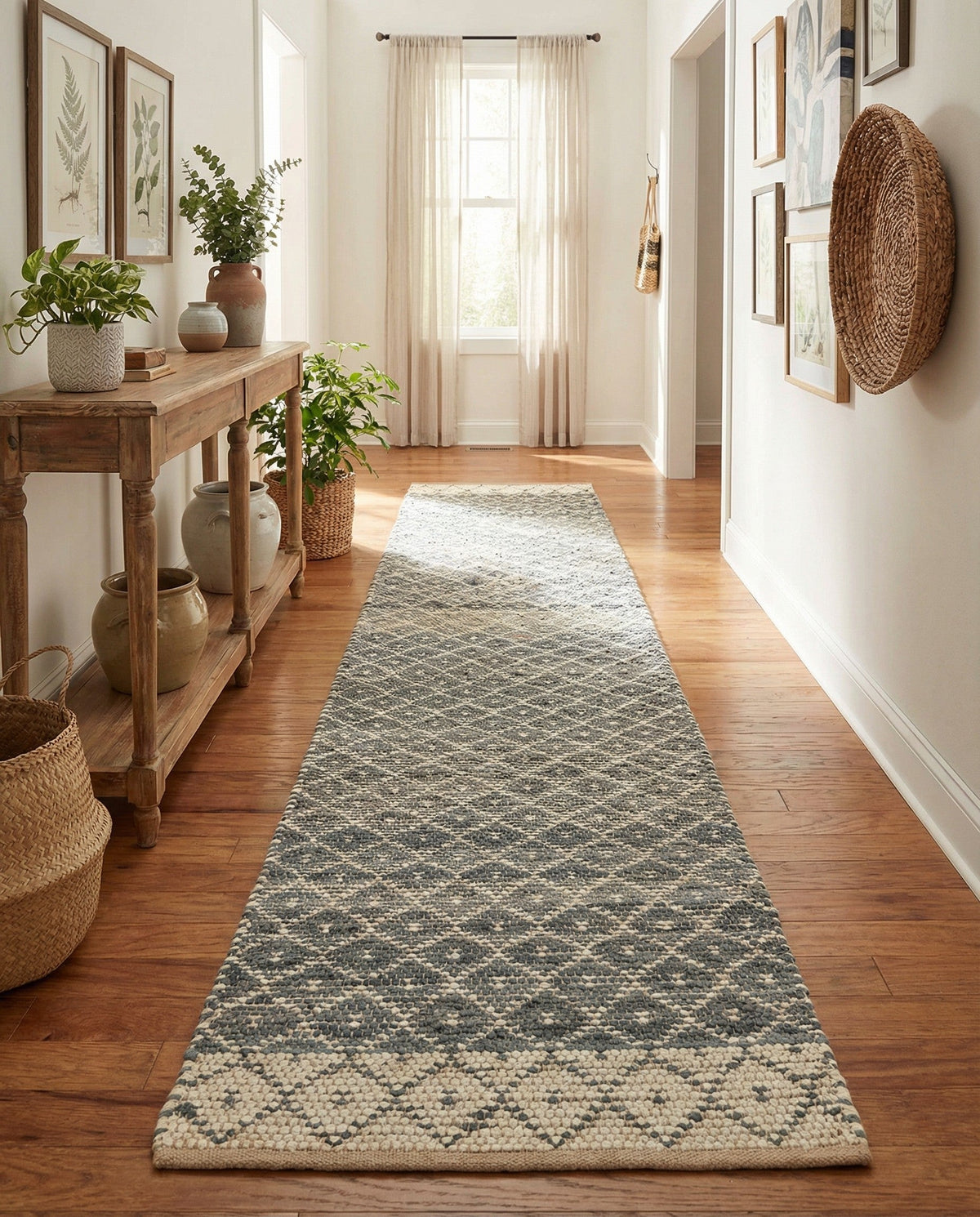 Tulum Trellis Collection Area Rug - Shoreline Runner Gray  lifestyle 149