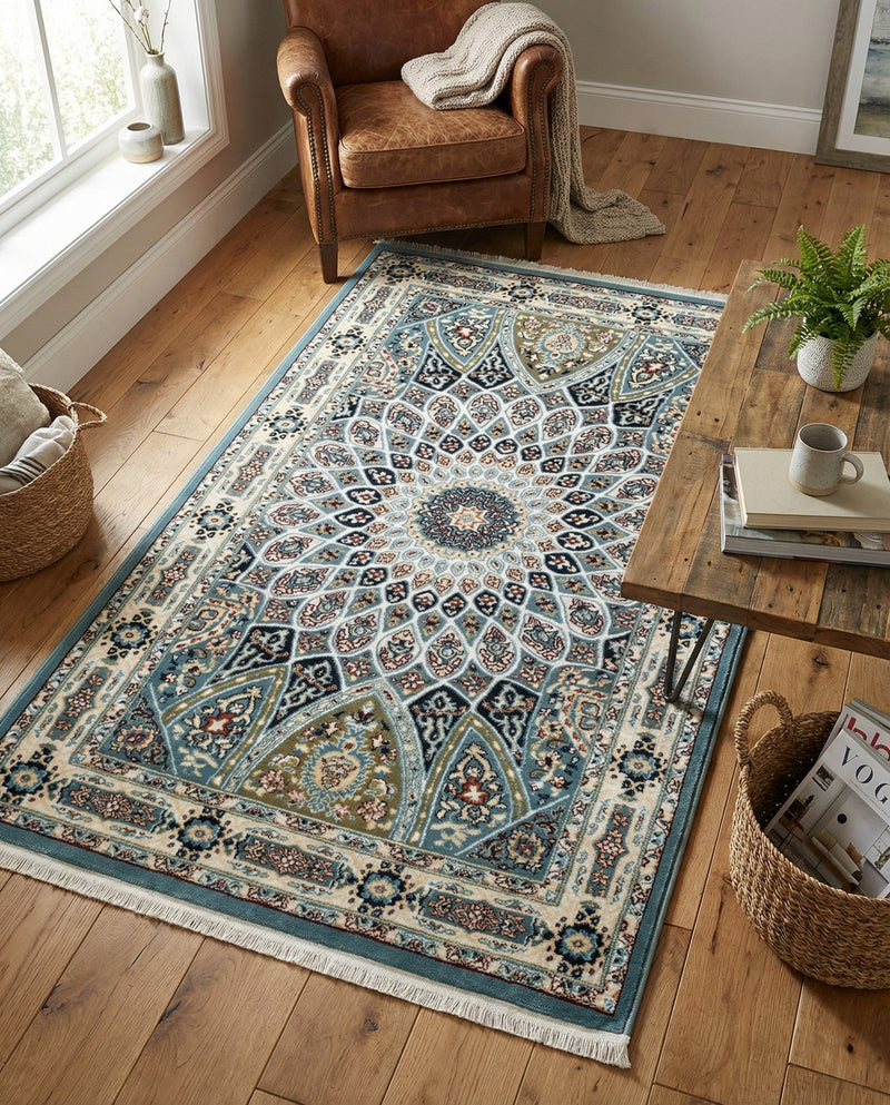 Persian Elegance Collection Area Rug -  Hamedan (Blue) Rectangle Blue  lifestyle 22