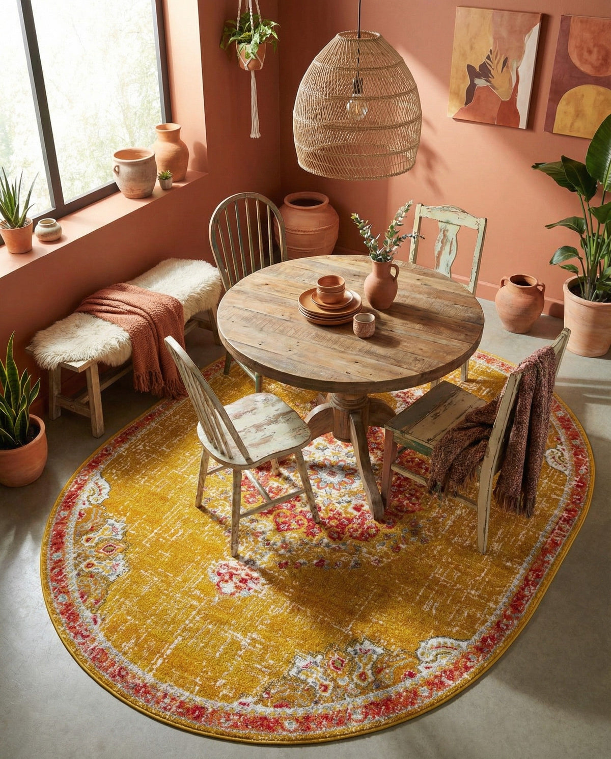 Brighton Terrace Collection Area Rug - Hove (Gold) Oval Gold  lifestyle 63