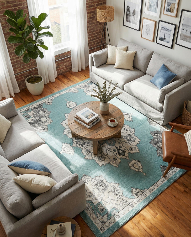Beverly Grove Collection Area Rug - Melrose (Aqua) Rectangle Aqua  lifestyle 4