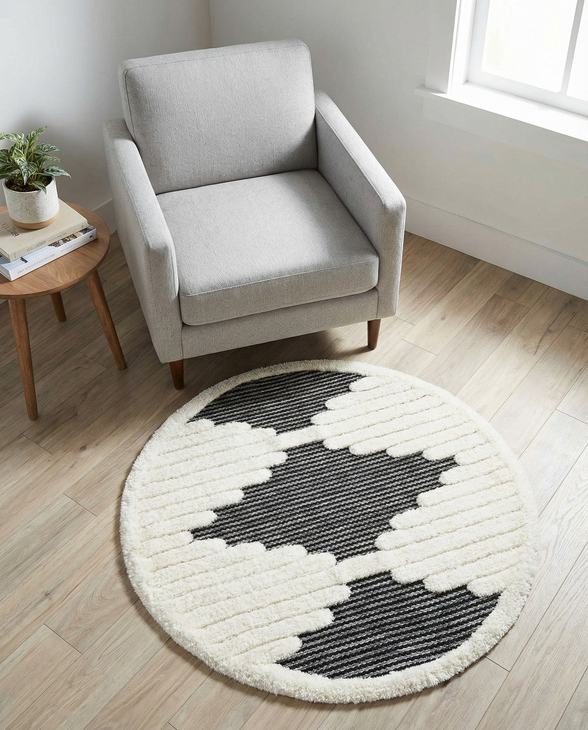 Monochrome Collection Area Rug -  Ash Round Gray  lifestyle 96