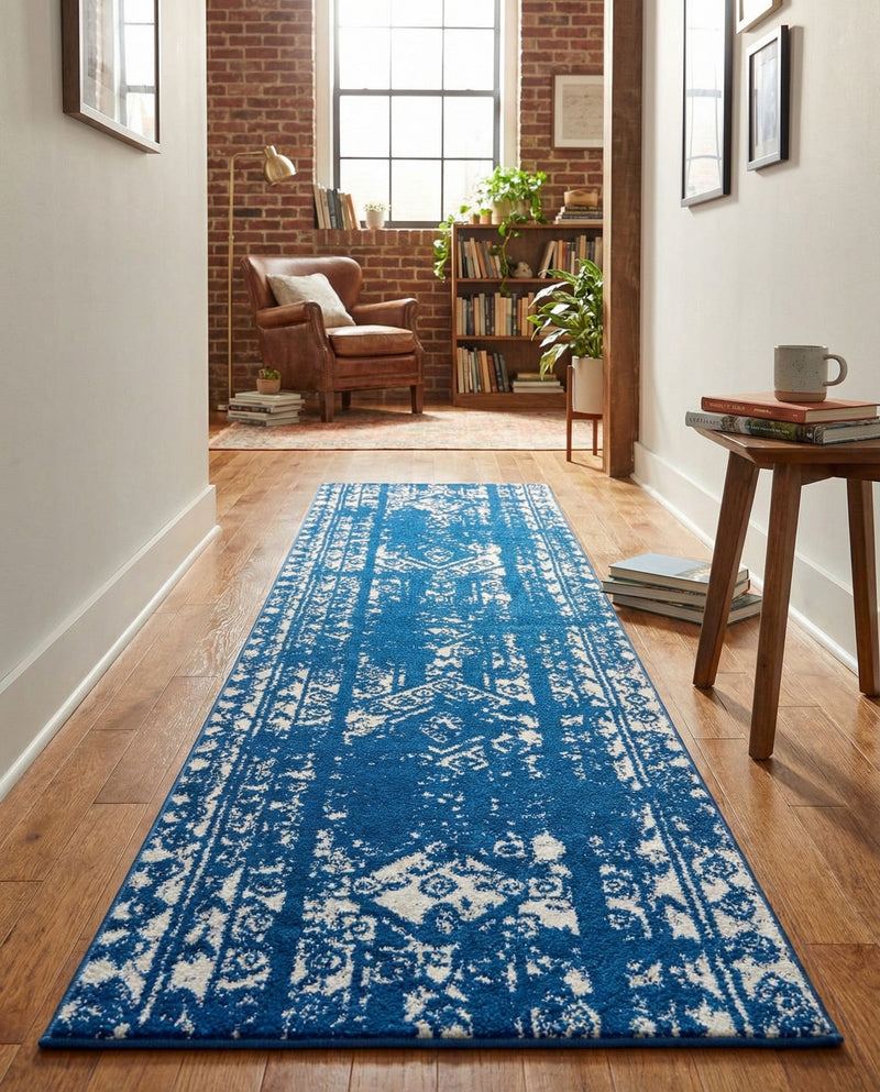 Brighton Stripes Collection Area Rug - Sussex (Navy Blue) Runner Navy Blue  lifestyle 61
