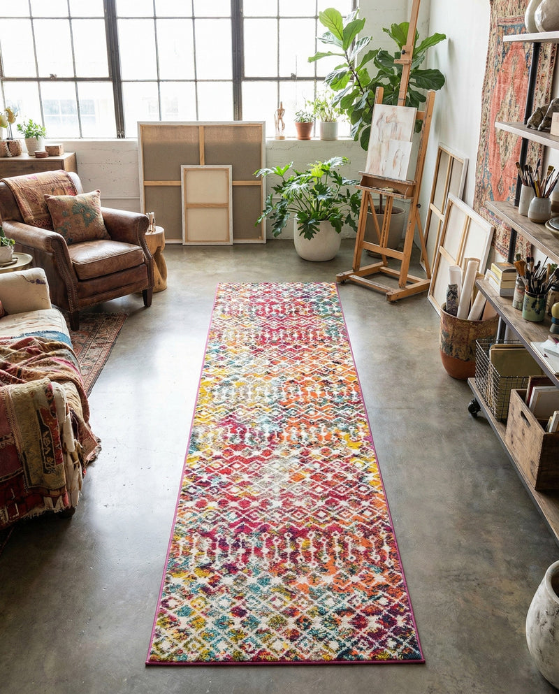 Mediterranean Lattice Collection Area Rug - Santorini (Multi) Runner Multi  lifestyle 74