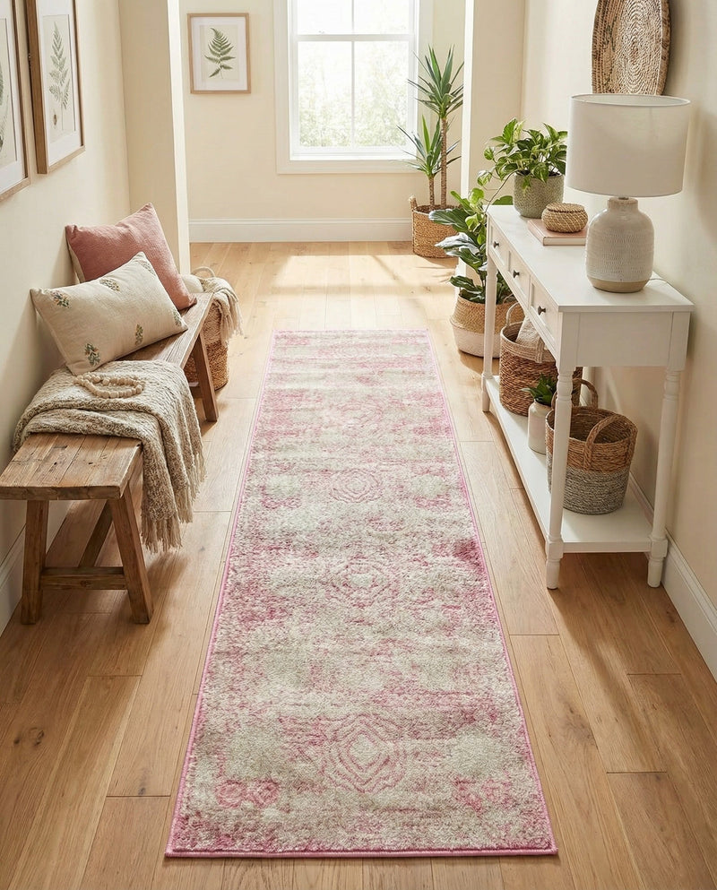 Dover Terrace Collection Area Rug -  Lagoon (Pink) Runner Pink  lifestyle 50
