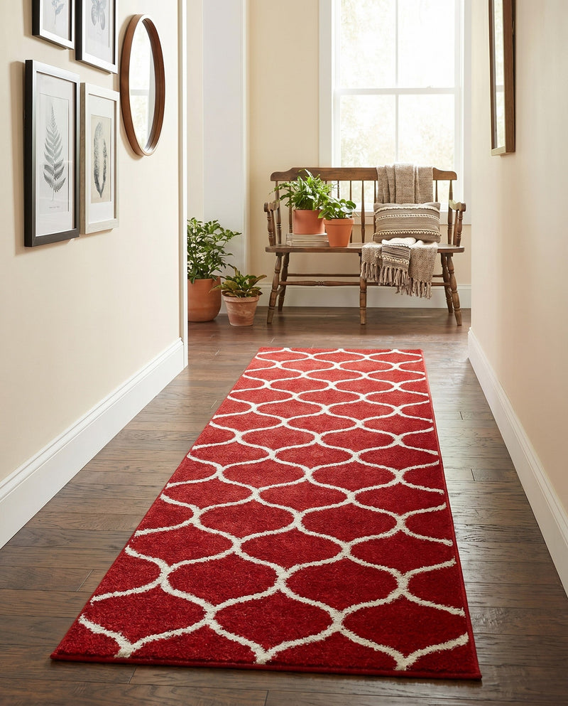 Trellis Mosaic Collection Area Rug -  Pergolatown (Red) Runner Red  lifestyle 44