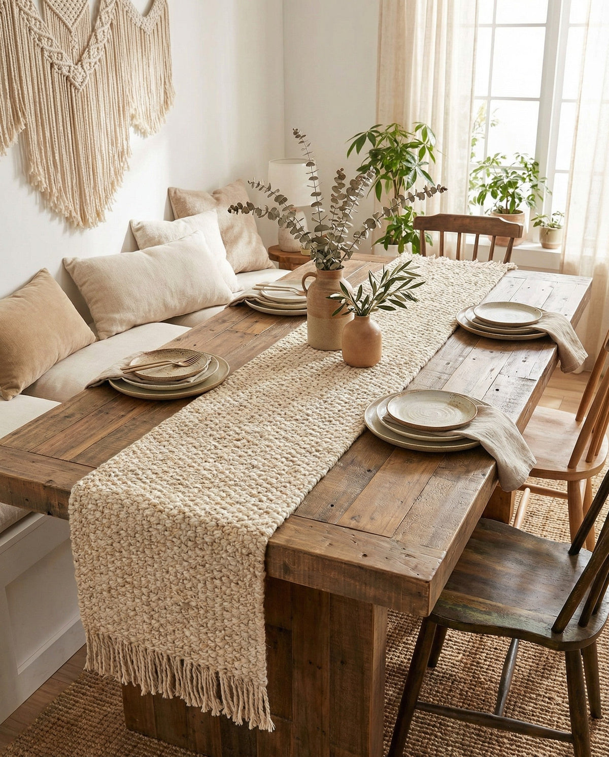 Savannah Jute Collection Area Rug - Seashore Table Runner Ivory  lifestyle 185