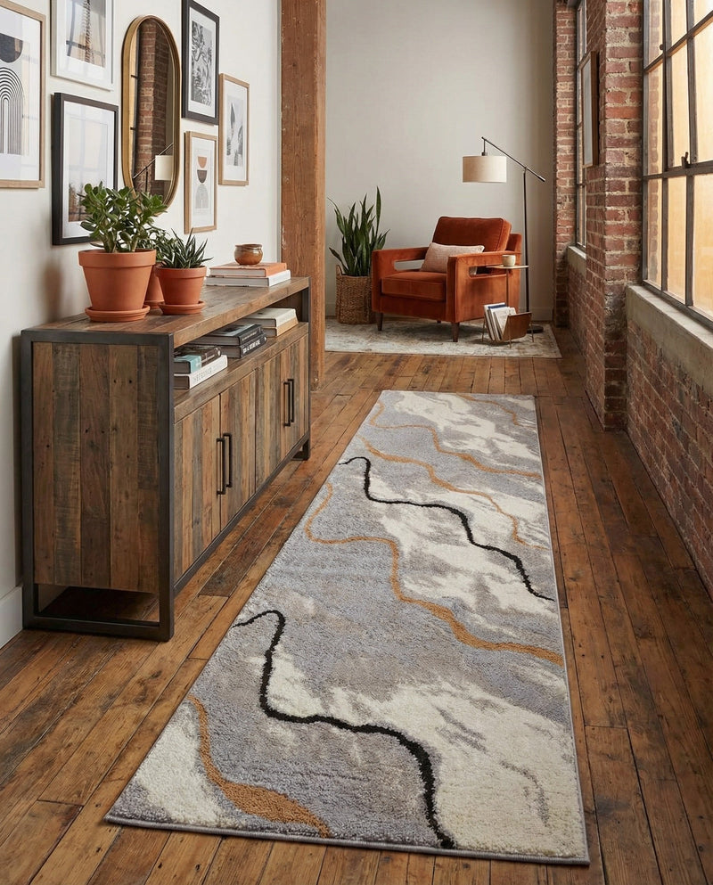 Sienna Collection Area Rug -  Tuscany Runner Gray and Ivory  lifestyle 56