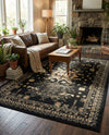 Tabriz Tapestries Collection Area Rug - Azerbaijan (Black) Rectangle Black  lifestyle 10