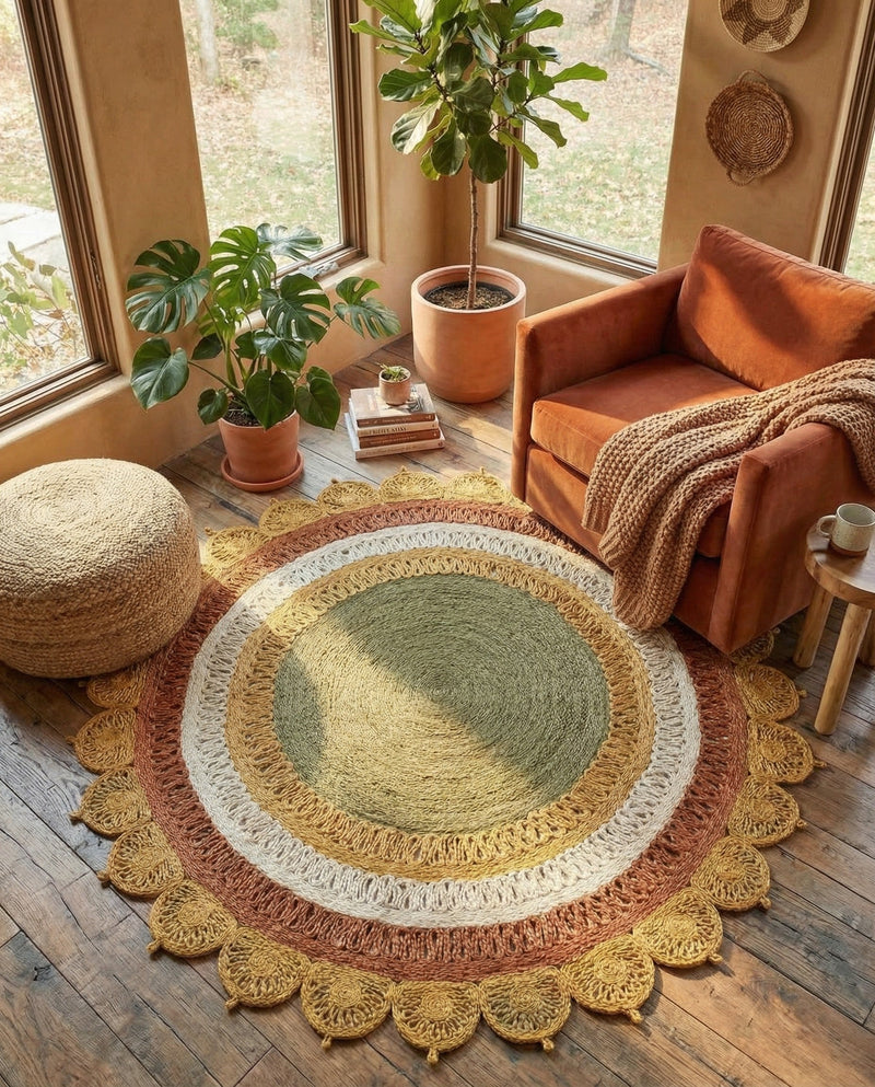 Woven Seaside Jute Collection Area Rug - Coastalhaven (Sunflower Yellow) Round Sunflower Yellow  lifestyle 17