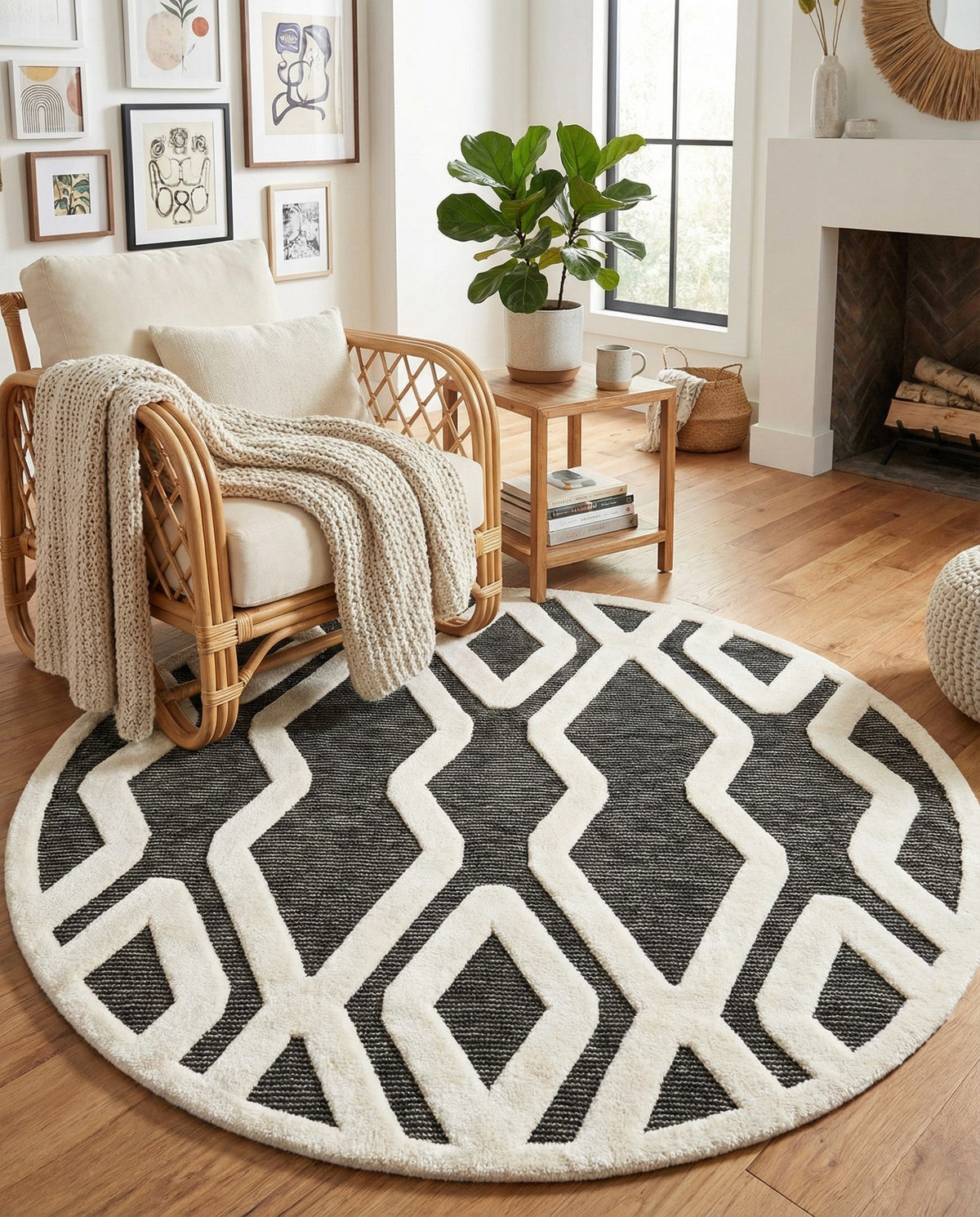 Monochrome Collection Area Rug -  Glacier Round Gray  lifestyle 111