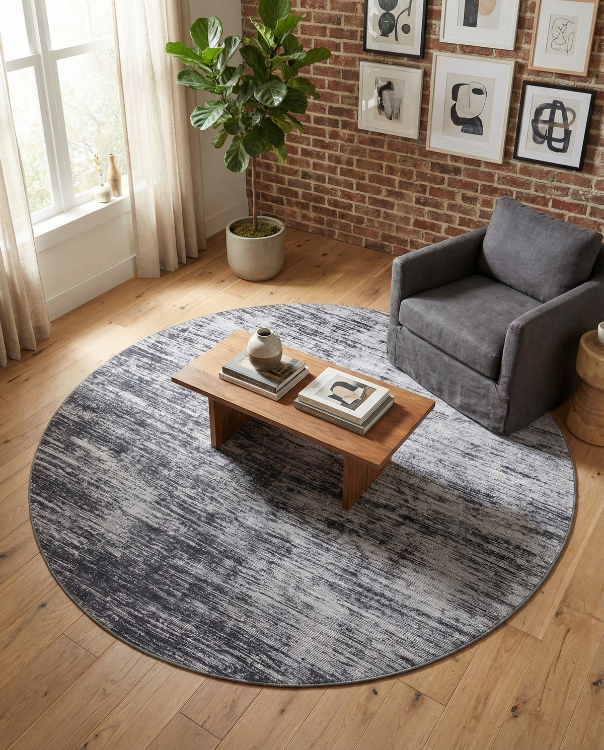 Sahara Essence Collection Area Rug - Oasis (Gray) Round Gray  lifestyle 110