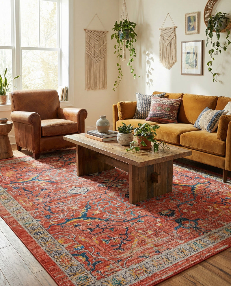 Seville Stripes Collection Area Rug -  Malaga (Brick Red) Rectangle Brick Red  lifestyle 28