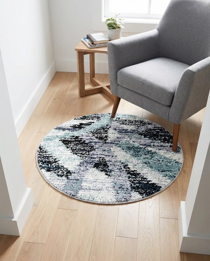 Santa Fe Trails Collection Area Rug -  Navajo Round Gray and Ivory  lifestyle 47