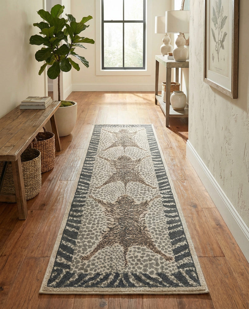 Savannah Sojourn Collection Area Rug -  Masai Runner Gray and Ivory  lifestyle 58