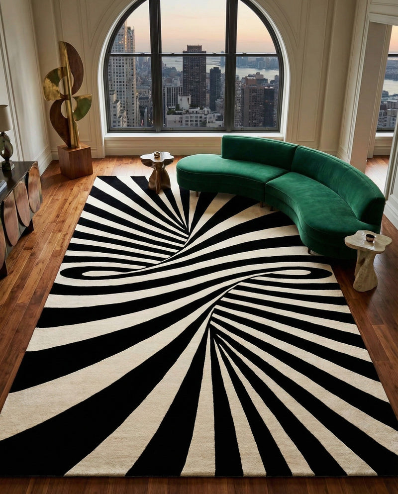 Cyclone Wool Collection Area Rug -  Maelstrom Rectangle Black and White  lifestyle 12