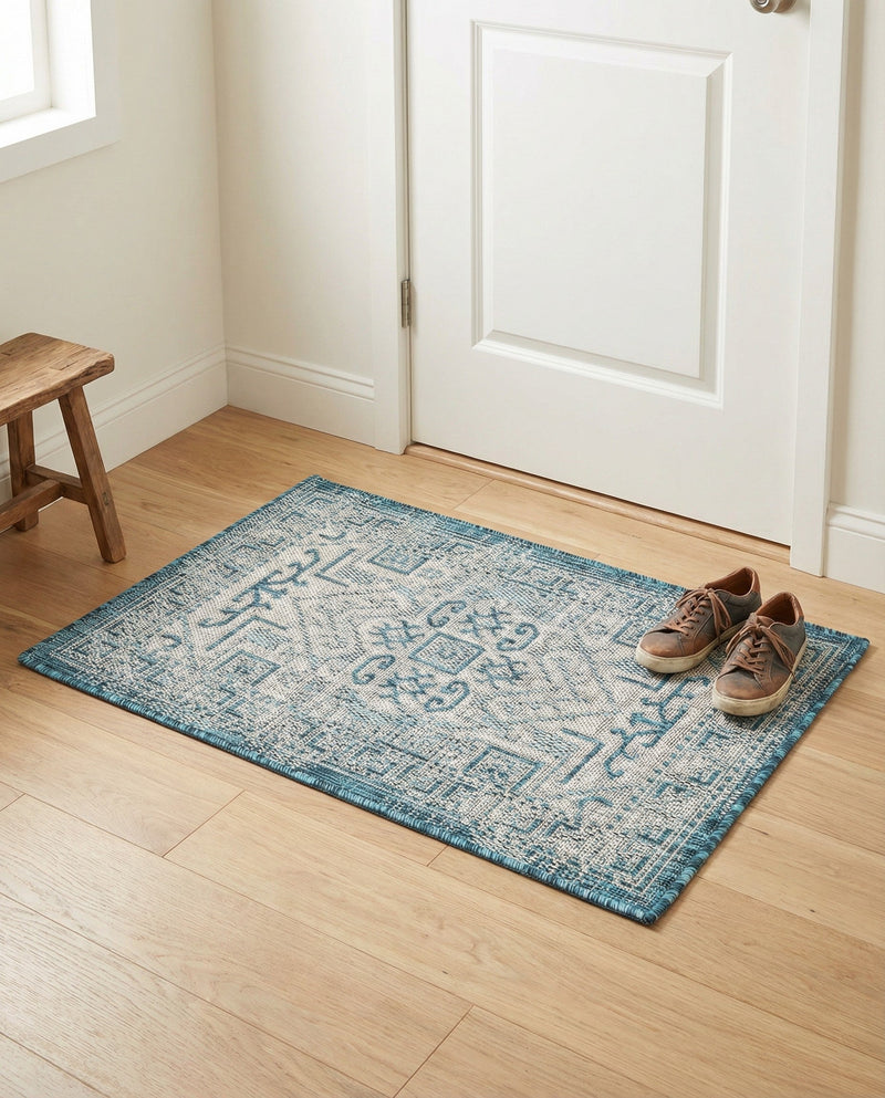 Tribal Terrace Treasures Collection Area Rug - Mayan Marina (Teal) Rectangle Teal  lifestyle 32